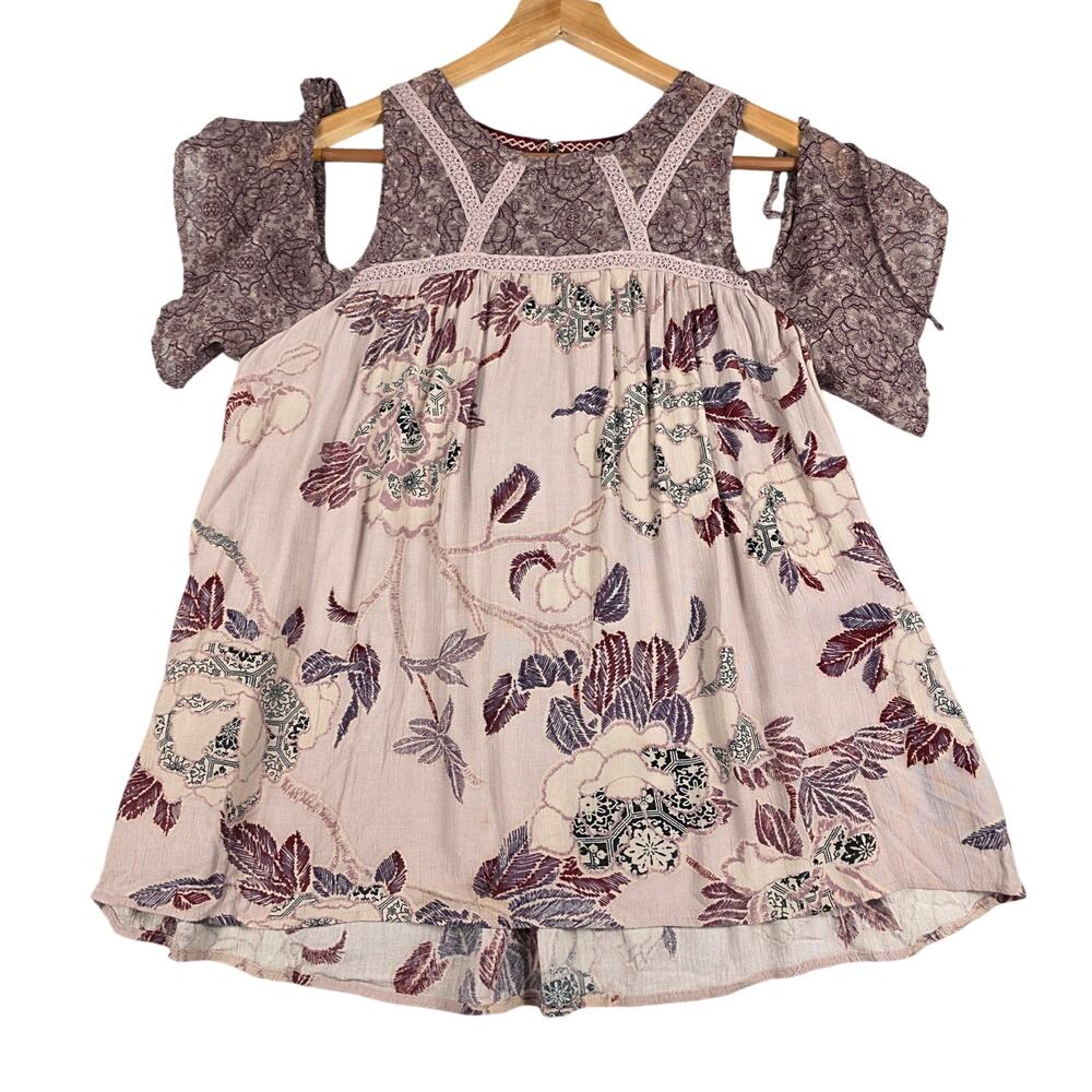 Knox Rose Cold Shoulder Pink Floral Sheer Blouse